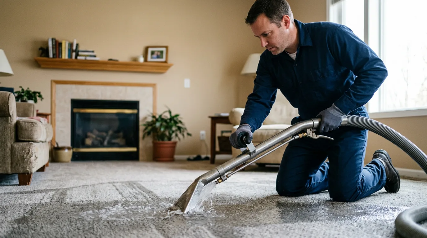 Water damage restoration technician working near Carrollton, TX